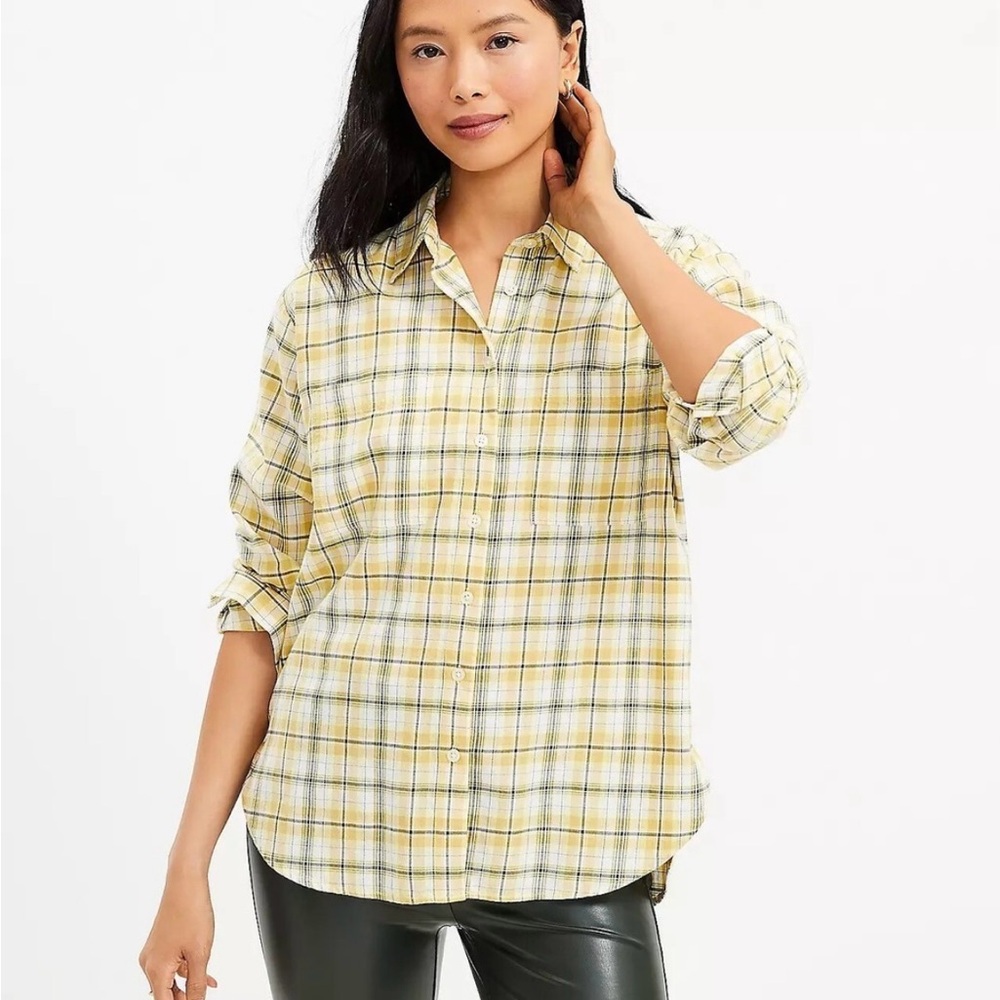 LOFT Yellow Plaid Women's Top